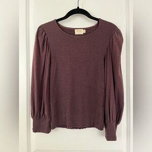 Nation LTD Dark Purple Smocked Long Sleeve Blouse Top